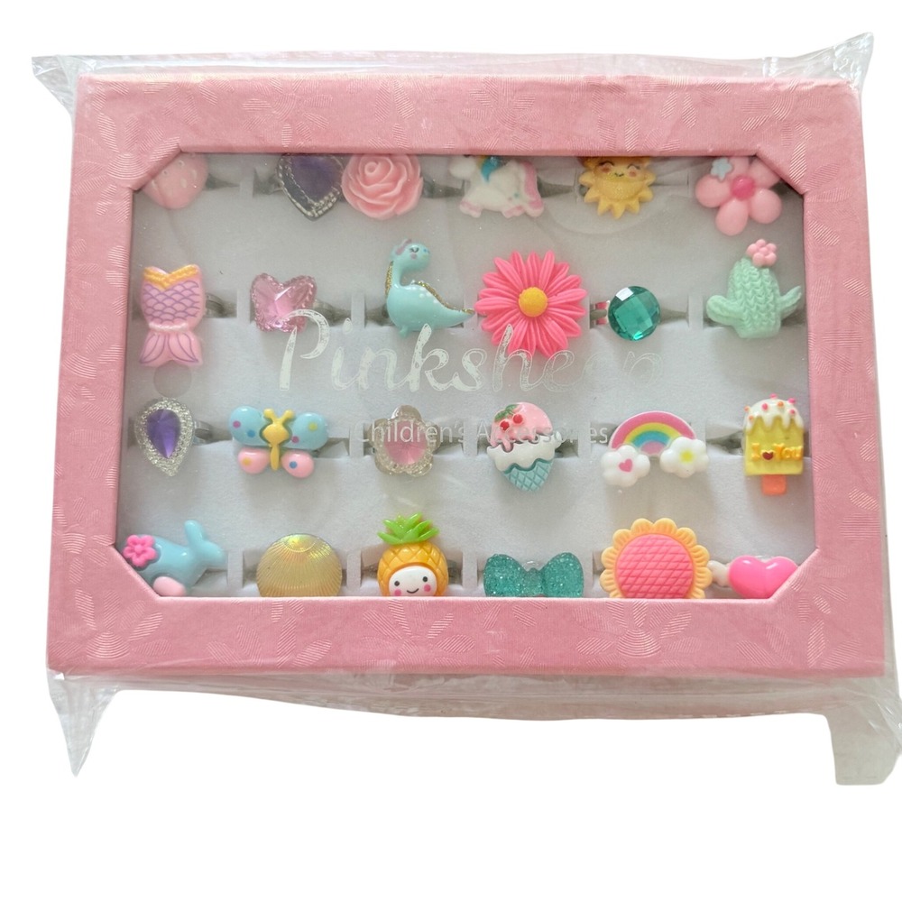 PinkSheep Ring Set Kids One Size Multicolor 24pc Resin Alloy Whimsical Designs